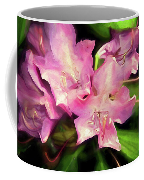 Blossoms Coffee Mug featuring the mixed media Soft Rhodie Blooms 6 by Lynda Lehmann