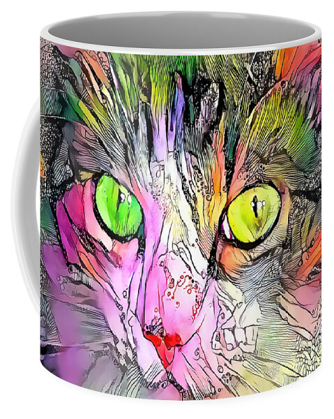 Green Coffee Mug featuring the digital art Sophisticated Kitty Colors Green Eye by Don Northup