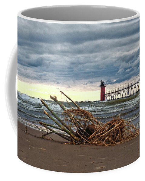 Lighthouse Coffee Mug featuring the photograph South Haven LIght - A Pierhead Lighthouse by Bill Swartwout