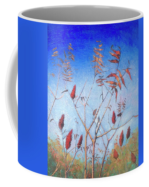 Blue Coffee Mug featuring the painting Southern Sumac by Jeanette Jarmon