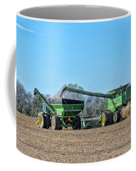 John Deere Coffee Mug featuring the photograph Soybean Harvest Max by Jim Thompson