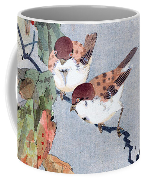 Shoki Coffee Mug featuring the painting Sparrows by Shoki