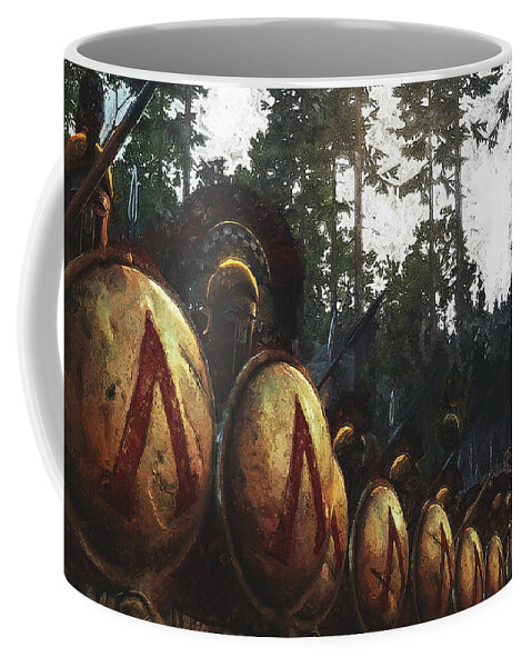 Spartan Warrior Coffee Mug featuring the painting Spartan Army at War - 37 by AM FineArtPrints