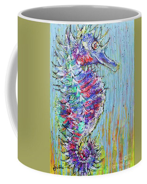 Seahorse Coffee Mug featuring the painting Spiny Seahorse by Jyotika Shroff