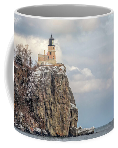Lighthouse Coffee Mug featuring the photograph Split Rock Lighthouse Lightly Flocked by Susan Rissi Tregoning