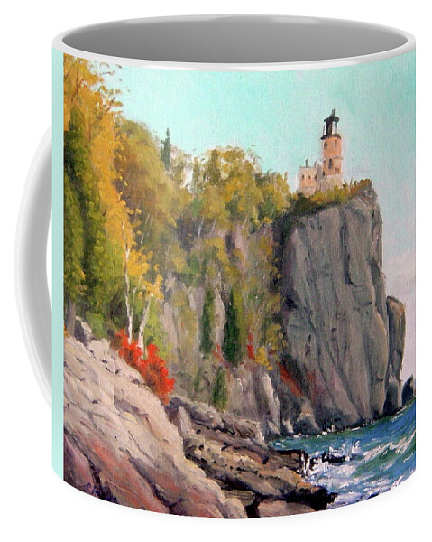 Landscape Coffee Mug featuring the painting Split Rock Lighthouse by Rick Hansen