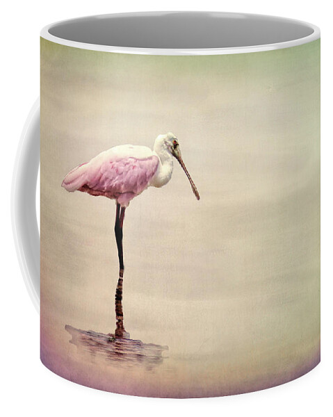 Spoonbill Coffee Mug featuring the mixed media Spoonbill Pink by Rosalie Scanlon