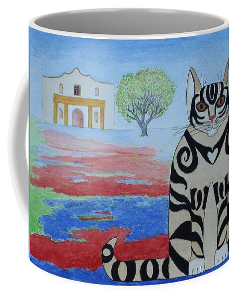 Spring Coffee Mug featuring the painting Spring Alamo Cat by Vera Smith