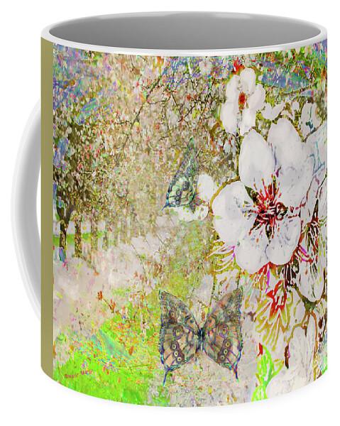 Spring Blossoms Coffee Mug featuring the mixed media Spring Blossoms and Butterflies by Bonnie Marie
