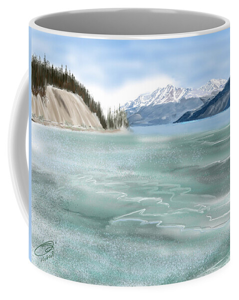 Muncho Lake Coffee Mug featuring the digital art Spring Break the Alaska Highway at Muncho Lake by Joel Deutsch