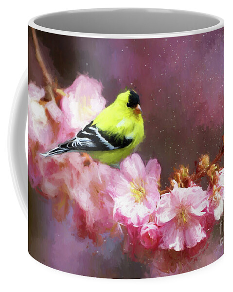 Goldfinch Coffee Mug featuring the painting Spring Goldfinch by Tina LeCour