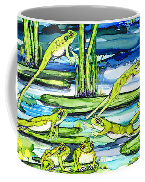 Alcohol Ink Coffee Mug featuring the painting Spring is Jumping by Jan Killian