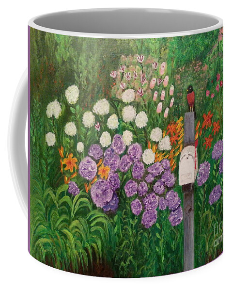 Flower Coffee Mug featuring the painting Springtime Mail, 2nd in the Mailbox Series by Elizabeth Mauldin