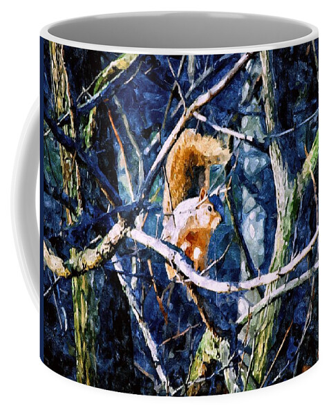 Squirrel Coffee Mug featuring the mixed media Squirrel in the Trees by Christopher Reed