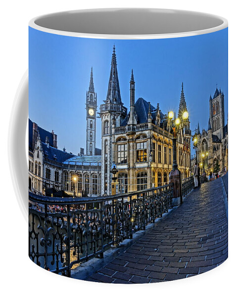 Ghent Coffee Mug featuring the photograph St. Michael's Bridge at Blue Hour 1 by Patricia Caron
