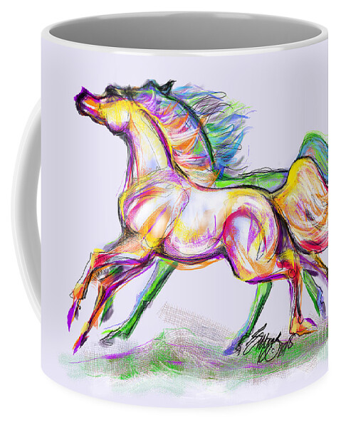 Equine Artist Stacey Mayer Coffee Mug featuring the digital art Crayon Bright Horses by Stacey Mayer
