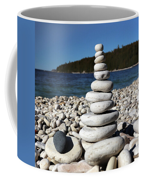 Spring Coffee Mug featuring the photograph Stacked Stones at Pebble Beach Square by David T Wilkinson