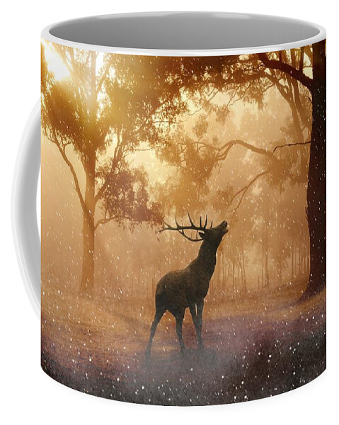 Photo Coffee Mug featuring the photograph Stag in the forest by Top Wallpapers