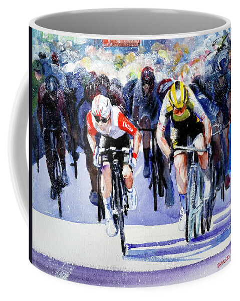 Letour Coffee Mug featuring the painting Stage 11 2019 Sprint Victory Caleb Ewan by Shirley Peters