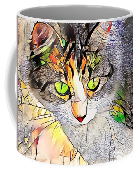 Glass Coffee Mug featuring the digital art Stained Glass Cat Stare by Don Northup