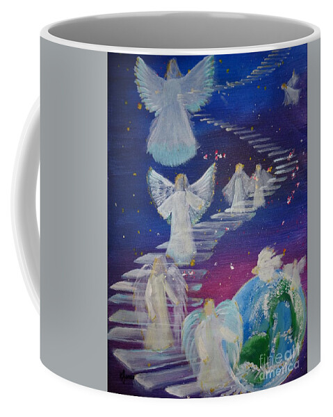Angels Stairway Coffee Mug featuring the painting Stairway to Heaven by Karen Jane Jones