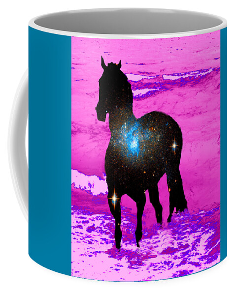 Horse Coffee Mug featuring the digital art Star Horse on alien beach by Katy Hawk