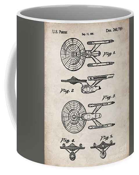 Star Trek Patent, Uss Enterprise Art - Antique Vintage Coffee Mug