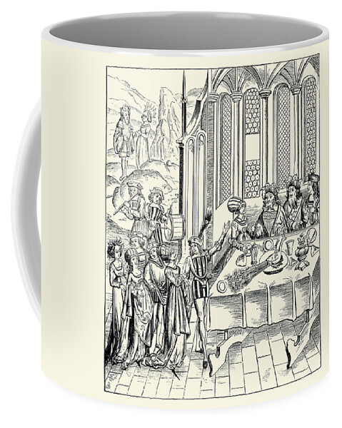 Dinner Coffee Mug featuring the painting State Banquet - Serving the Peacock by Virgil
