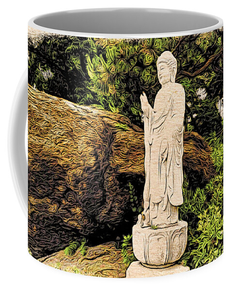Buddhism Coffee Mug featuring the photograph Statue at the Rock by Cameron Wood