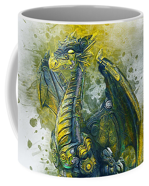 Steampunk Coffee Mug featuring the digital art Steampunk Dragon by Ian Mitchell