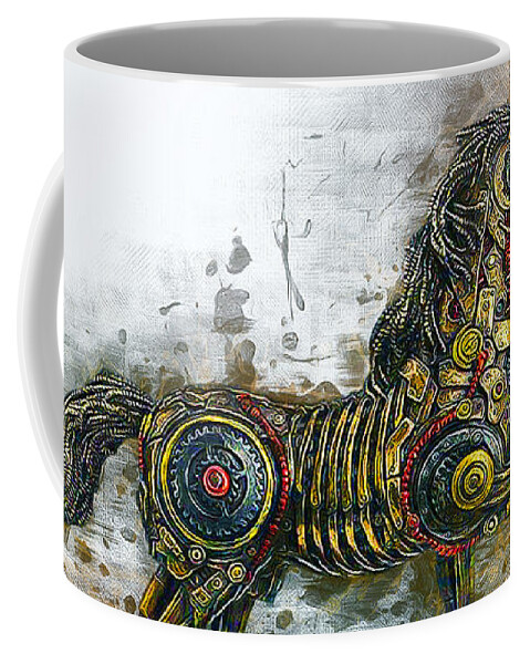 Steampunk Coffee Mug featuring the digital art Steampunk Horse by Ian Mitchell