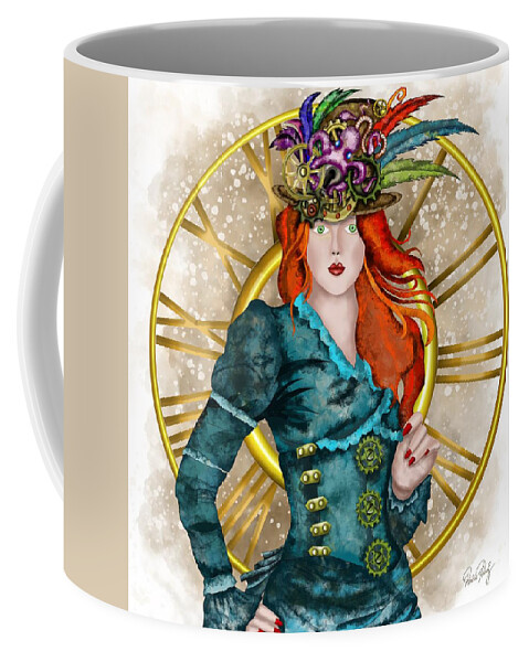 Steampunk Coffee Mug featuring the painting Steampunk - young lady in a hat by Patricia Piotrak