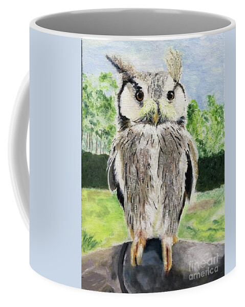 Owl Coffee Mug featuring the painting Steve by Kate Conaboy