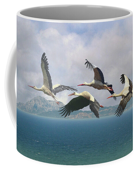 Birds Coffee Mug featuring the digital art Storks Over the Straits of Gibraltar by M Spadecaller