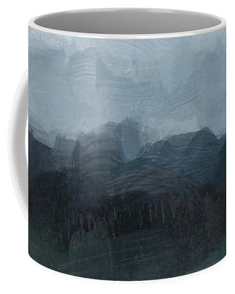 Gray Navy Blue Black Coffee Mug featuring the painting Stormy Day by Rachel Elise