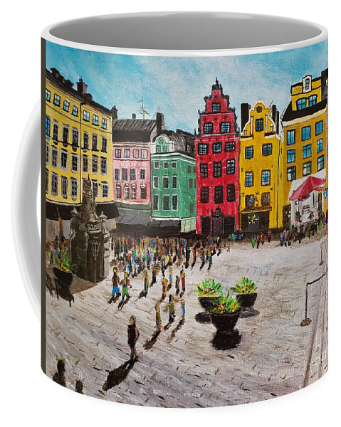 Stockholm Coffee Mug featuring the painting Stortorget, Gamla Stan, Stockholm, Sverige by C E Dill
