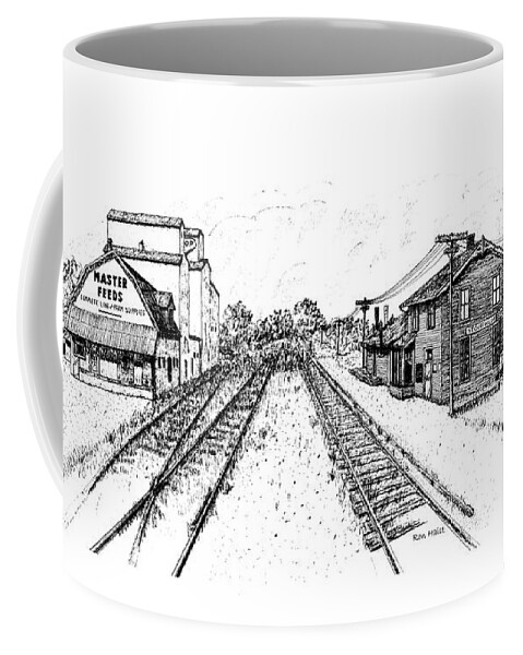 Train Coffee Mug featuring the drawing Stouffville Station by Ron Haist