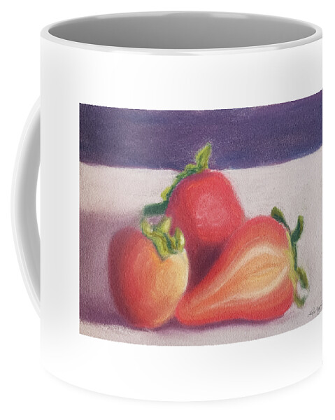 Strawberries Coffee Mug featuring the pastel Strawberries on Purple by Alexis King-Glandon