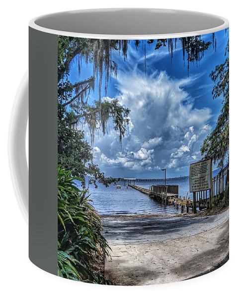 Clouds Coffee Mug featuring the photograph Strolling by the Dock by Portia Olaughlin