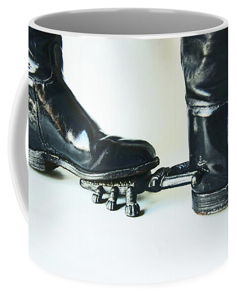 Studio Coffee Mug featuring the photograph STUDIO. Boots and Boot Pull. by Lachlan Main
