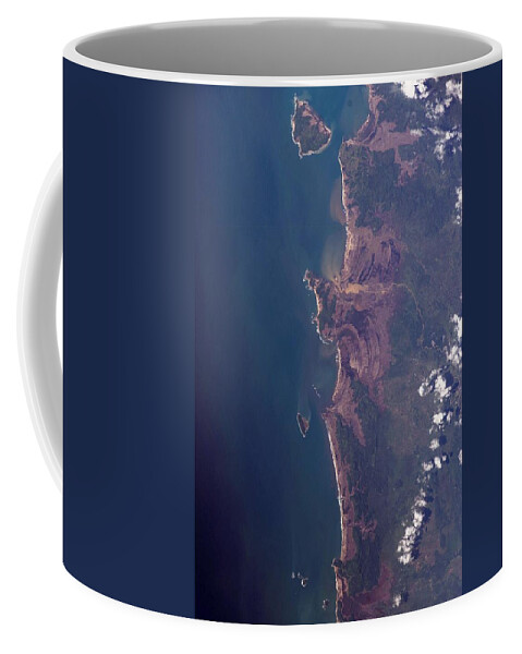 Globe Coffee Mug featuring the painting Sumatra Tsunami damage seen from ISS by Celestial Images