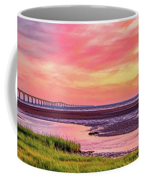Pei Coffee Mug featuring the photograph Summer Sunset at Confederation Bridge, Painterly by Marcy Wielfaert