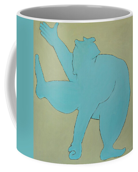 Figurative Abstract Coffee Mug featuring the painting Sumo Wrestler In Blue by Ben and Raisa Gertsberg