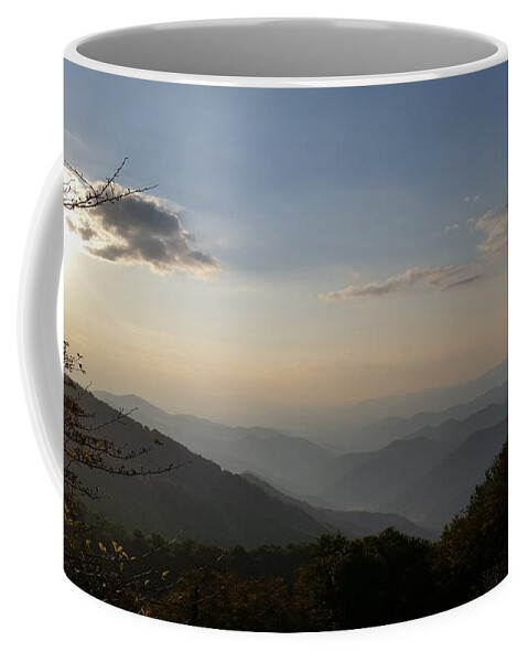 Blue Ridge Coffee Mug featuring the photograph Sun setting on Blue Ridge Mountain Overlook by Stacie Siemsen