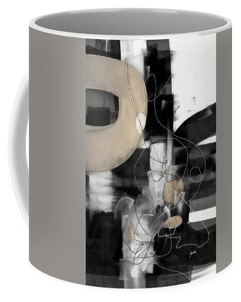 Abstract Coffee Mug featuring the painting Sunday Morning Large Modern Black And White Abstract Painting by Modern Abstract