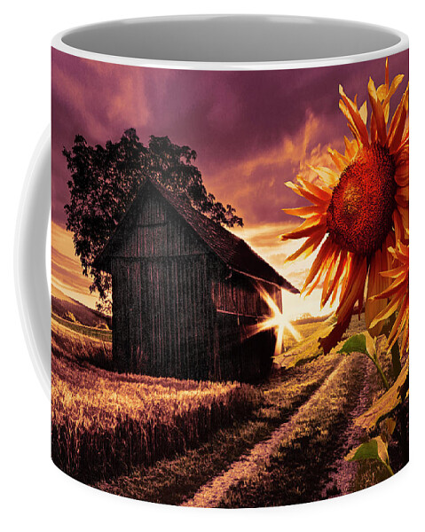 American Coffee Mug featuring the photograph Sunflower Watch Golden Evening by Debra and Dave Vanderlaan