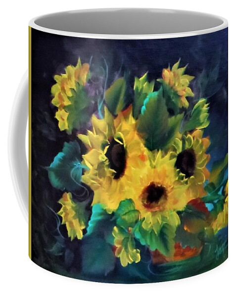 Sunflowers Coffee Mug featuring the painting Sunflowers on Blue by Jacqueline Whitcomb