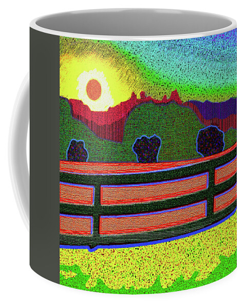 Sunrise Coffee Mug featuring the digital art Sunrise Over The Fence by Rod Whyte
