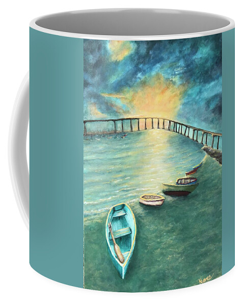 Acrylic Painting Coffee Mug featuring the painting Sunrise Tide at Coronado by Deborah Naves
