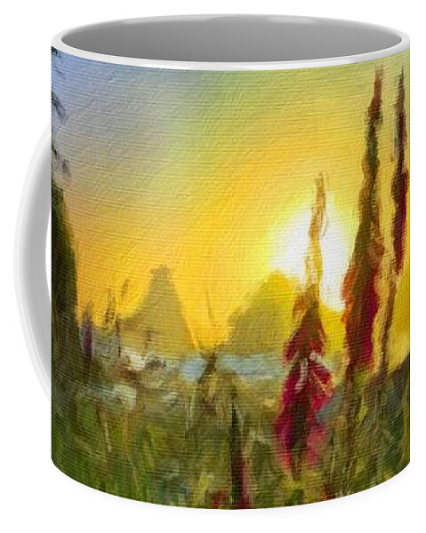 Painted Photo Coffee Mug featuring the painting Sunset at Heceta by Bonnie Bruno